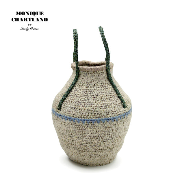 SEAGRASS POT SHAPED BASKET-HANDLE GREEN