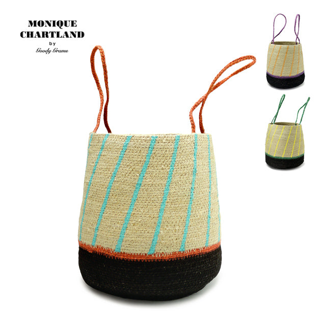 SEAGRASS POT SHAPED BASKET-HANDLE BLACK